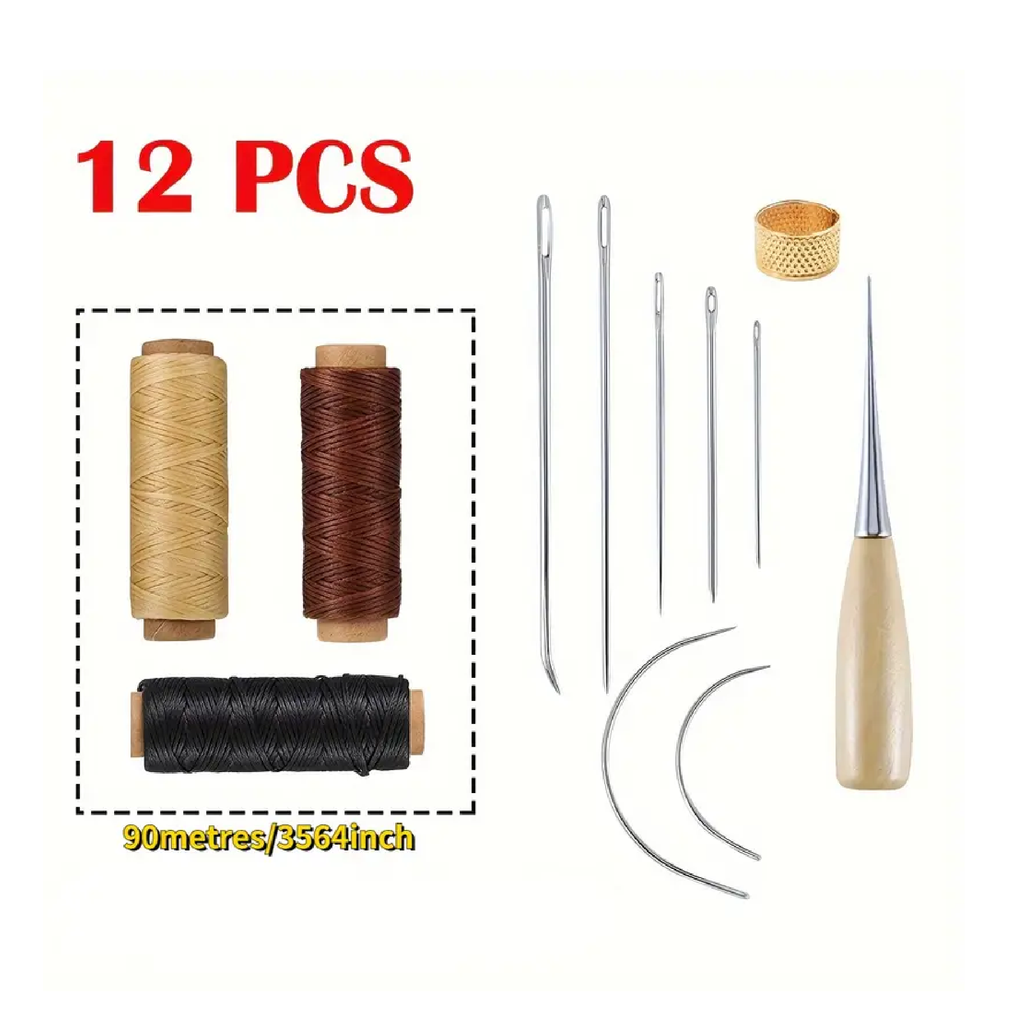 Upholstery Repair Kit, Leather Sewing Kit with Upholstery Thread  Cord,Large-Eye Stitching Needles, Awl and Thimble, Leather Working Tools  and Supplies