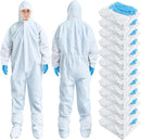 5 Set Hazmat Suit Disposable Protective Coverall Suit with Shoe Cover Nitrile Gloves Breathable Water Proof Paint Coveralls (L)