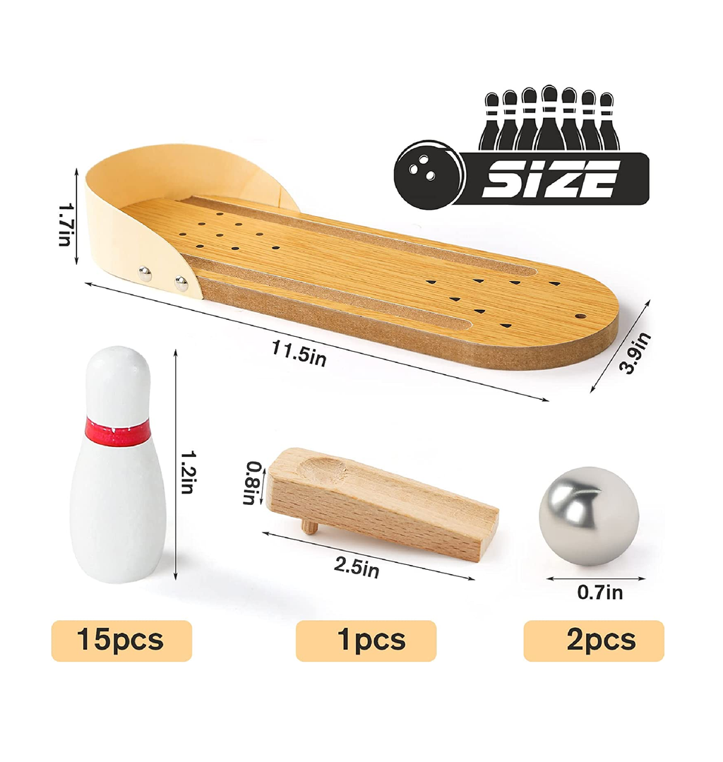  3 otters Mini Bowling Set, Wooden Tabletop Bowling