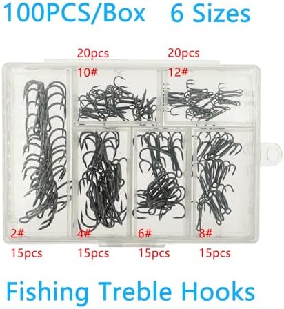 Afmivs Treble Fishing Hooks Freshwater Saltwater, 100pcs…