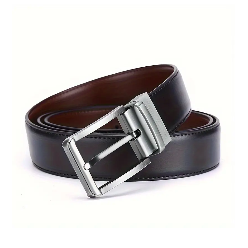 Double Sided Genuine Leather Cowhide Belt, Men's Rotatable Pin Buckle