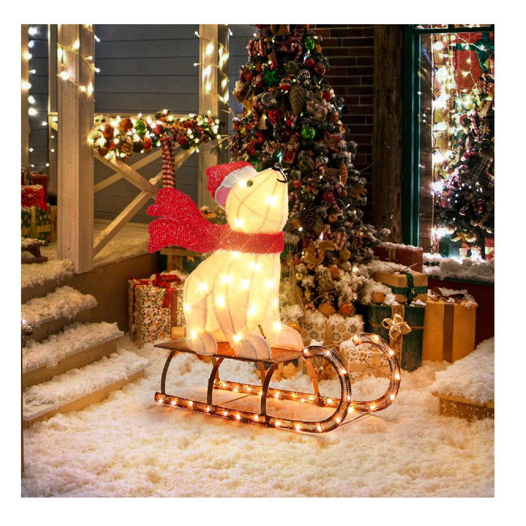 GENIMO Sleigh Polar Bear Outdoor Christmas Decorations, 2.5 FT