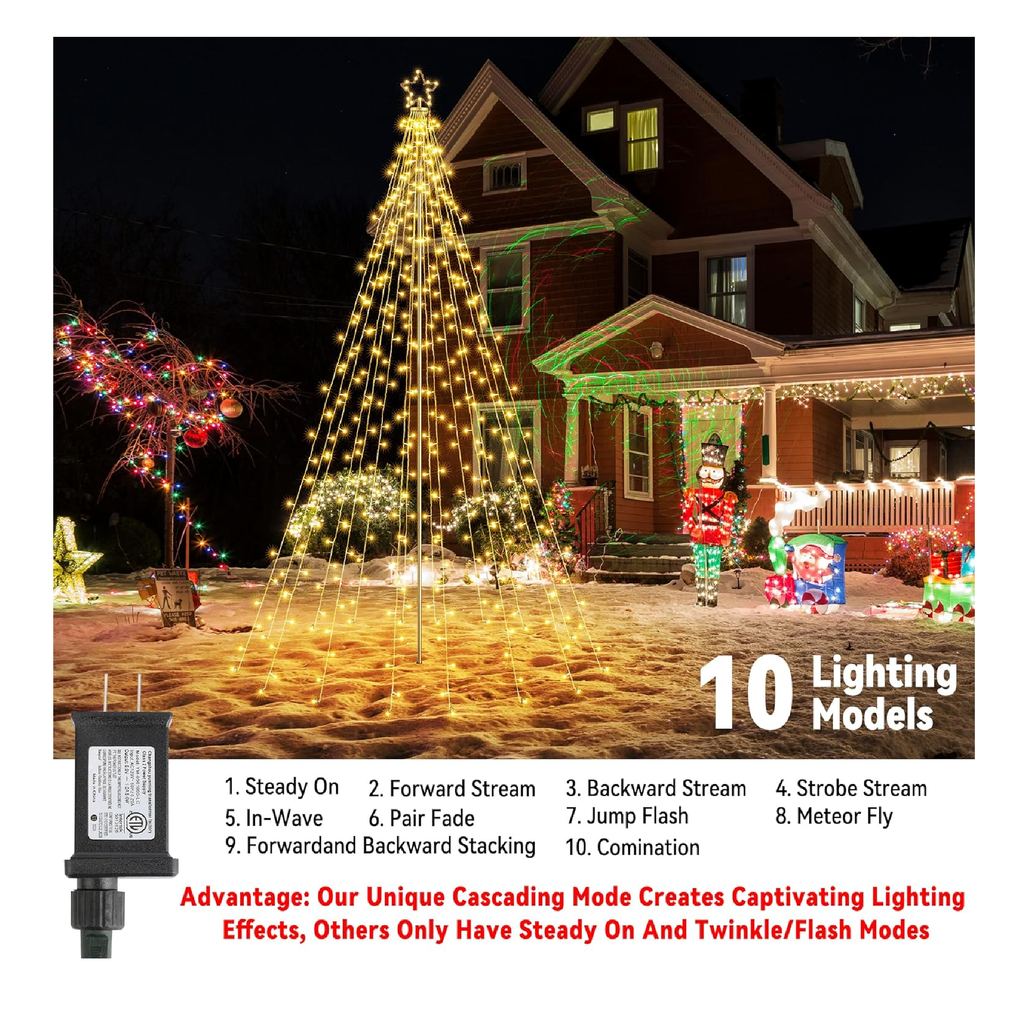 Lomotech Christmas Tree Lights 404 LED 10Ft Dynamic Cascading Iron Po