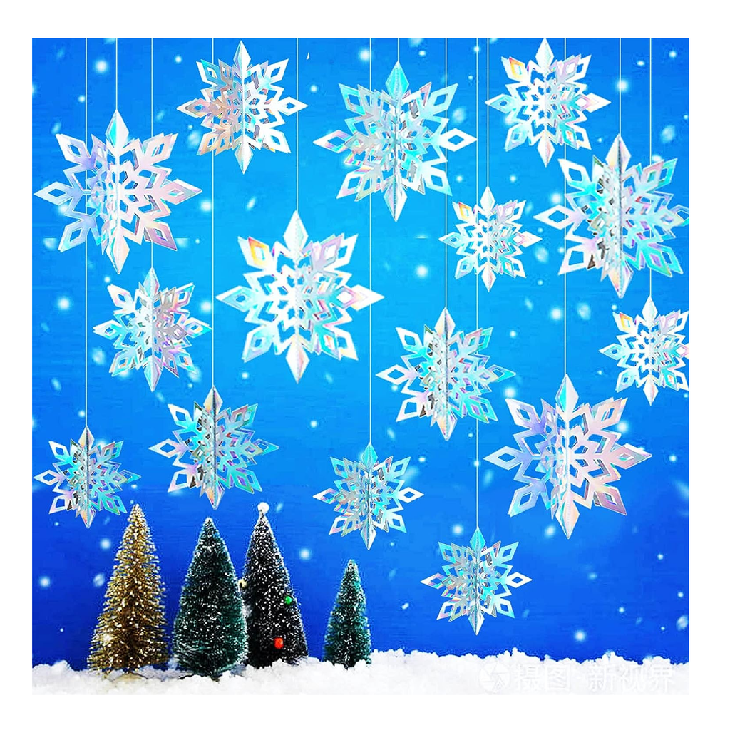 Oumuamua Winter Christmas Hanging Snowflake Decorations, 12pcs 3D Large Silver Snowflakes & 12pcs White Paper Snowflakes Hanging Garland for