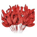 Pextian 20pcs Artificial Red Glitter Leaf, 13.8inch Red Glitter Leaves, Artificial Glitter Leaves for Christmas Tree Picks, Centerpiece, Wedding, Wreath, Garland, DIY Crafts, Vase
