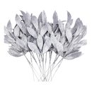 Pextian 20pcs Artificial Silver Glitter Leaf, 13.8inch Silver Glitter Leaves, Artificial Glitter Leaves for Christmas Tree Picks, Centerpiece, Wedding, Wreath, Garland, DIY Crafts, Vase