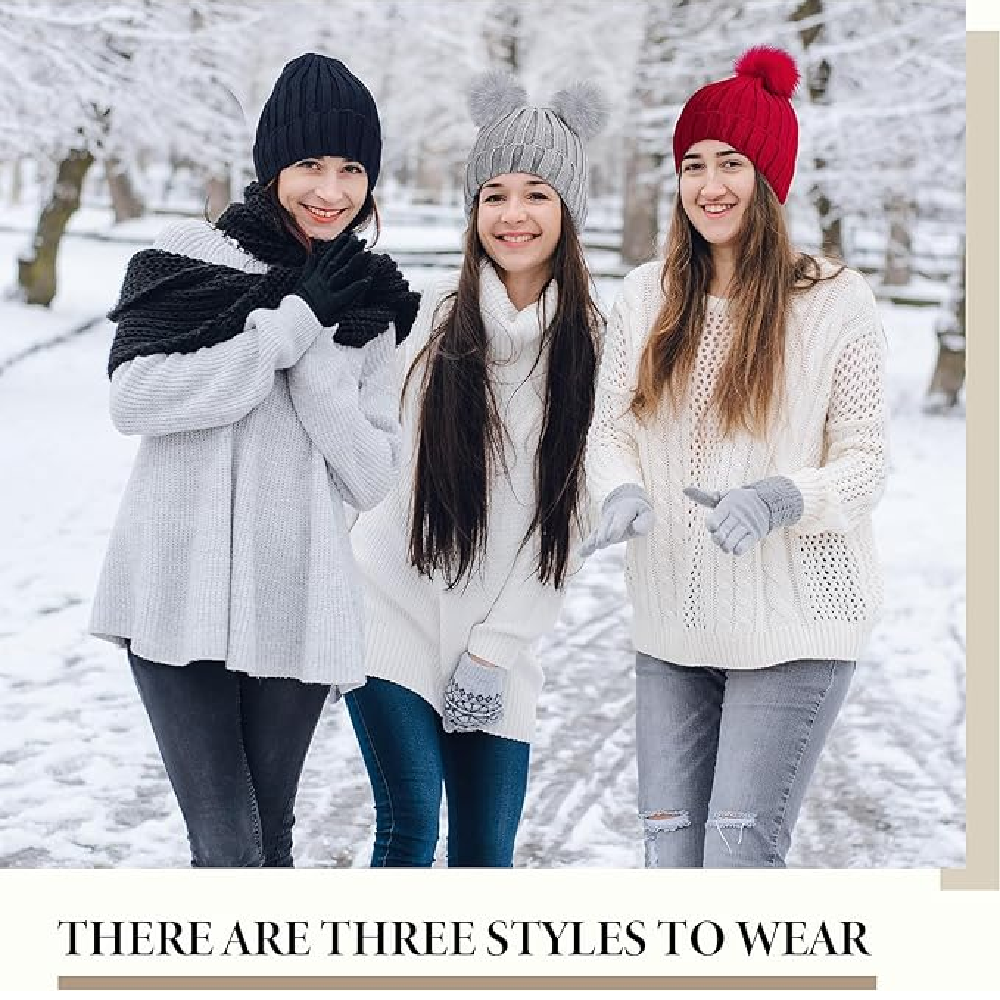 Suhine 16 Pieces Women Double Pom Pom Beanie Winter Hats Cable Knit Fl