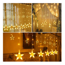 TOFU Star Curtain Lights, 138 Led 12 Stars Remote Window Curtain String Lights Plug in with 8 Flashing Modes Decoration for Christmas, Wedding, Bedroom, Party, Birthday, 7.3ft W, 3.3ft H, Warm White