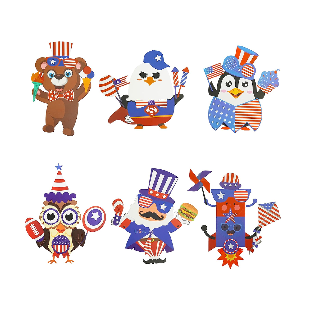 Uptotop 4th of July Make A Face Stickers for Kids 36 Sheets 6 Patterns