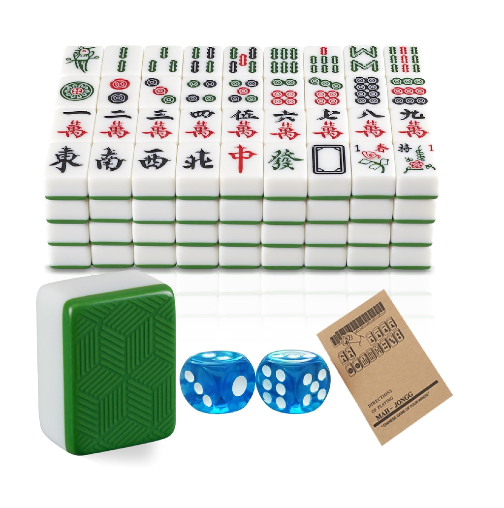 YINIUREN Chinese Mahjong Set Large 1.6-inch Mahjong Tiles 144 Mahjong  Tiles Set Lantian Jade Melamine Mahjong Set : Toys & Games