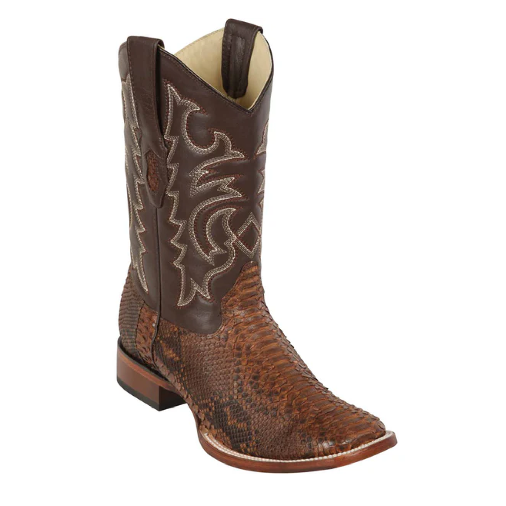 Men Print Jumbo Python Cognac Square Toe Western Boots