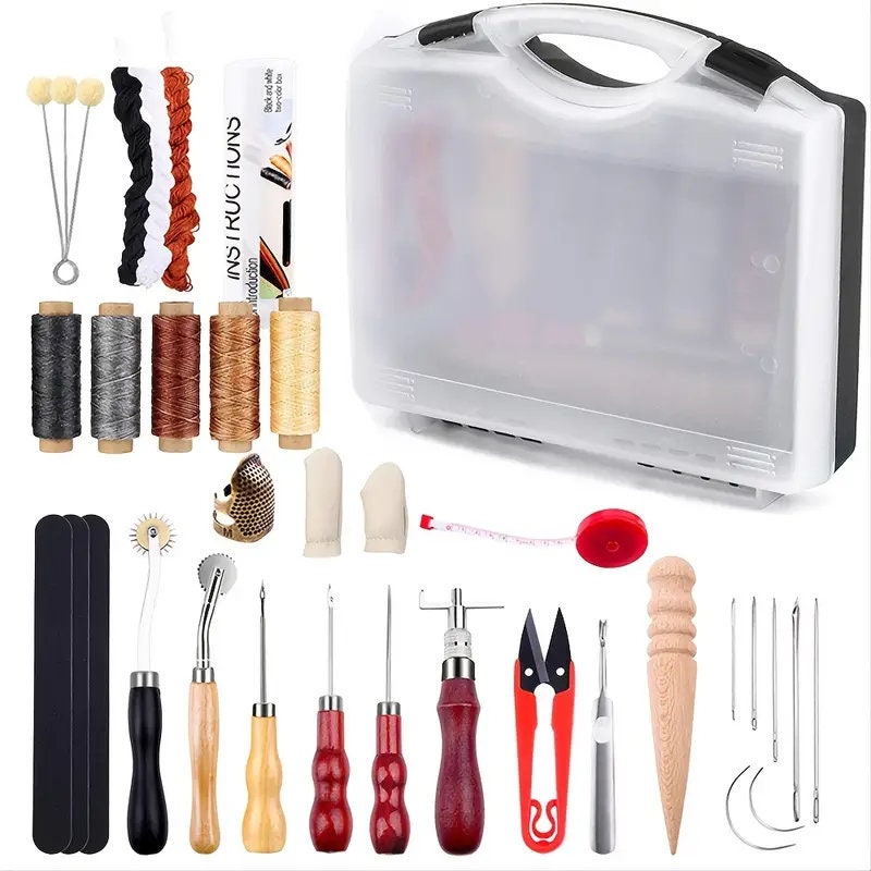 Leather Repair Sewing Kit, Leather Working Tools With Pro Waxed Thread,  Large Eye Hand Sewing Needles, Heavy Duty Sewing Kit For Car, Upholstery