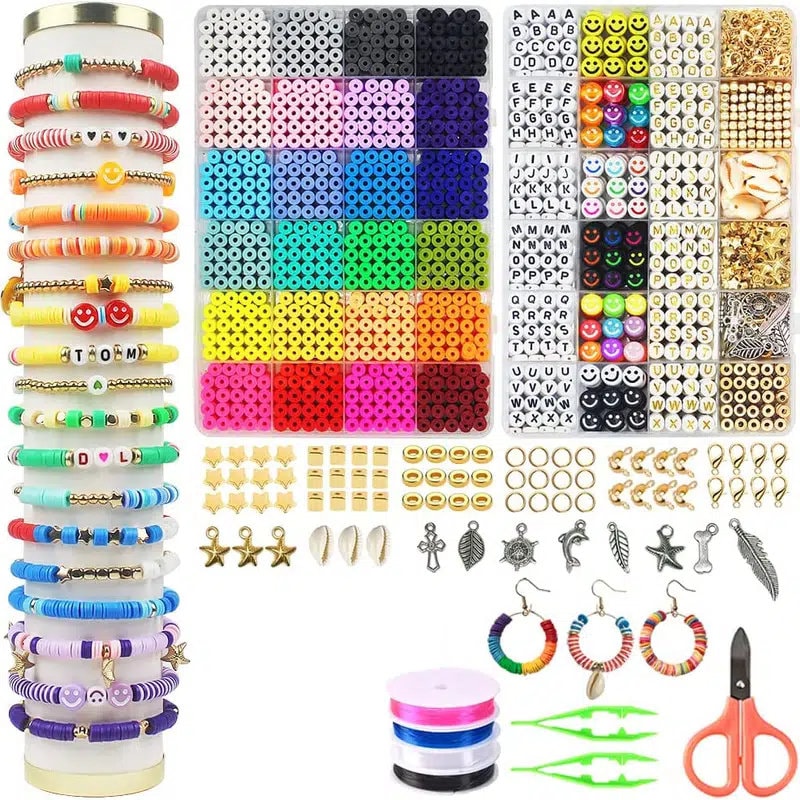 4000pcs Clay Beads For Jewelry Bracelet Making Kit 6mm 24 Colors Flat  Polymer Kids Female