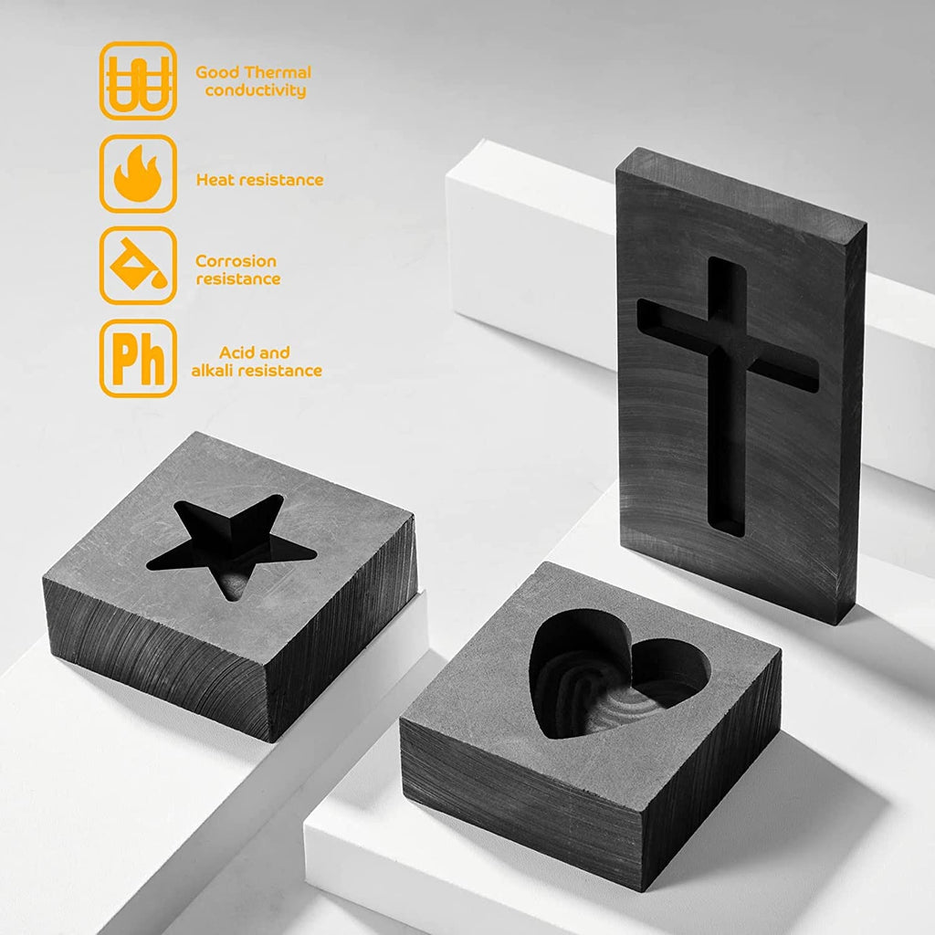 3 Pieces Heart Star Cross Graphite Casting Ingot Mold Metal Refining S