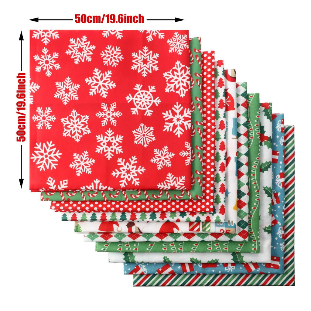  Christmas Fabric Squares Quilting Fabric Patchwork, 50 x 50 cm/  19.68 x 19.68 Inches Bell Snowflake Snowman Precut Fabric for Sewing DIY Quilting  Supplies Xmas Sewing Crafting Gift Wrapper Decor