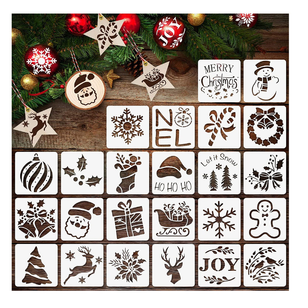 24 Pcs Small Christmas Stencils for Painting, 3 Inch Reusable Plastic  Christmas Drawing Templates with Santa Claus Tree Snowflake Snowman for  Painting