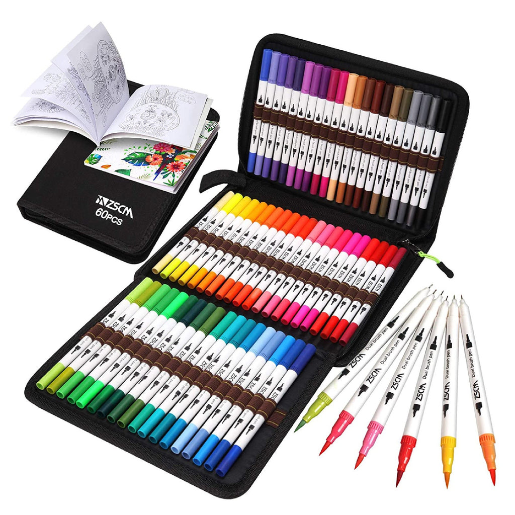 Dual Tip Brush Pens Art Markers, 25 Colors Fine and Brush Dual Tip