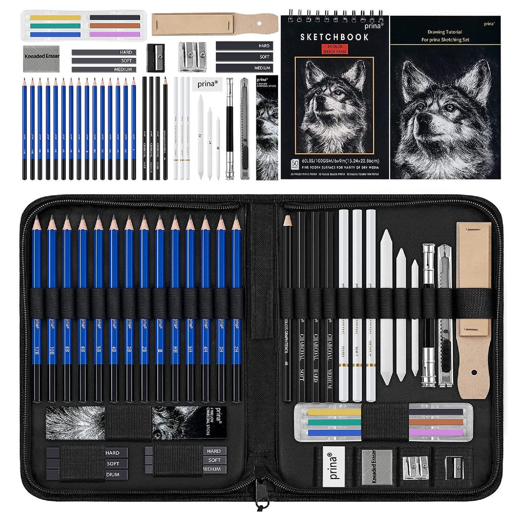 Norberg & Linden XXL Drawing Set - Sketching and Charcoal Pencils. 100 Page  Drawing Pad, Kneaded Eraser, and Graphite. Art Set for Kids, Teens and