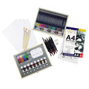 Deluxe Art Supplies | 88 Piece Art Set In Portable Wooden Case | With 2 Drawing Books And 4 Canvas Panels | Professional Art Set