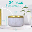 Hearts & Crafts Marble Candle Tins 8 oz with Lids | 24-Pack of Bulk Candle Jars for Making Candles, Crafts, Storage, Gifts, and More