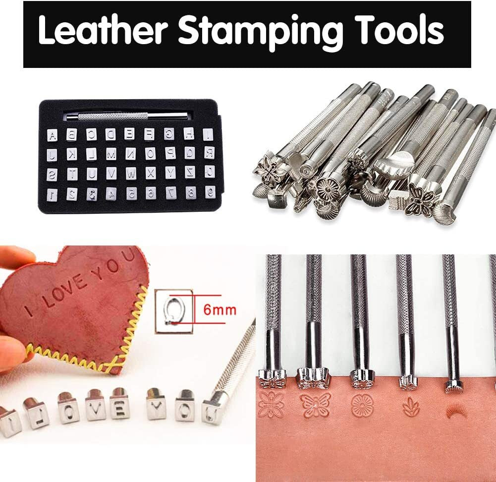 Jupean 424 Pieces Leather Working Tools and Supplies, Leather Craft Kits  with Instructions, Leather Sewing Kit, Leather Tool Holder