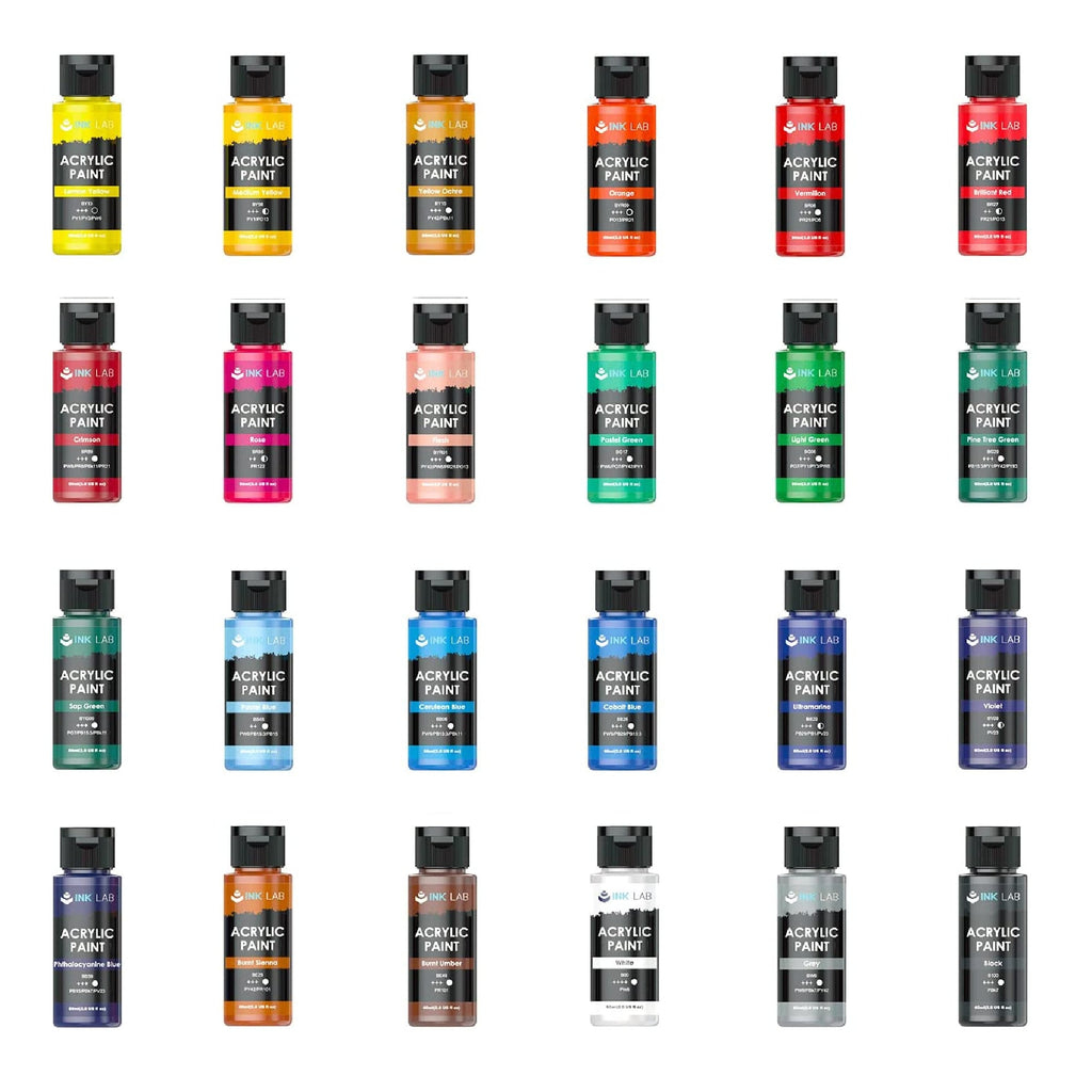 INK LAB, Non-Toxic Acrylic Paint Set, 24 Vibrant Colors