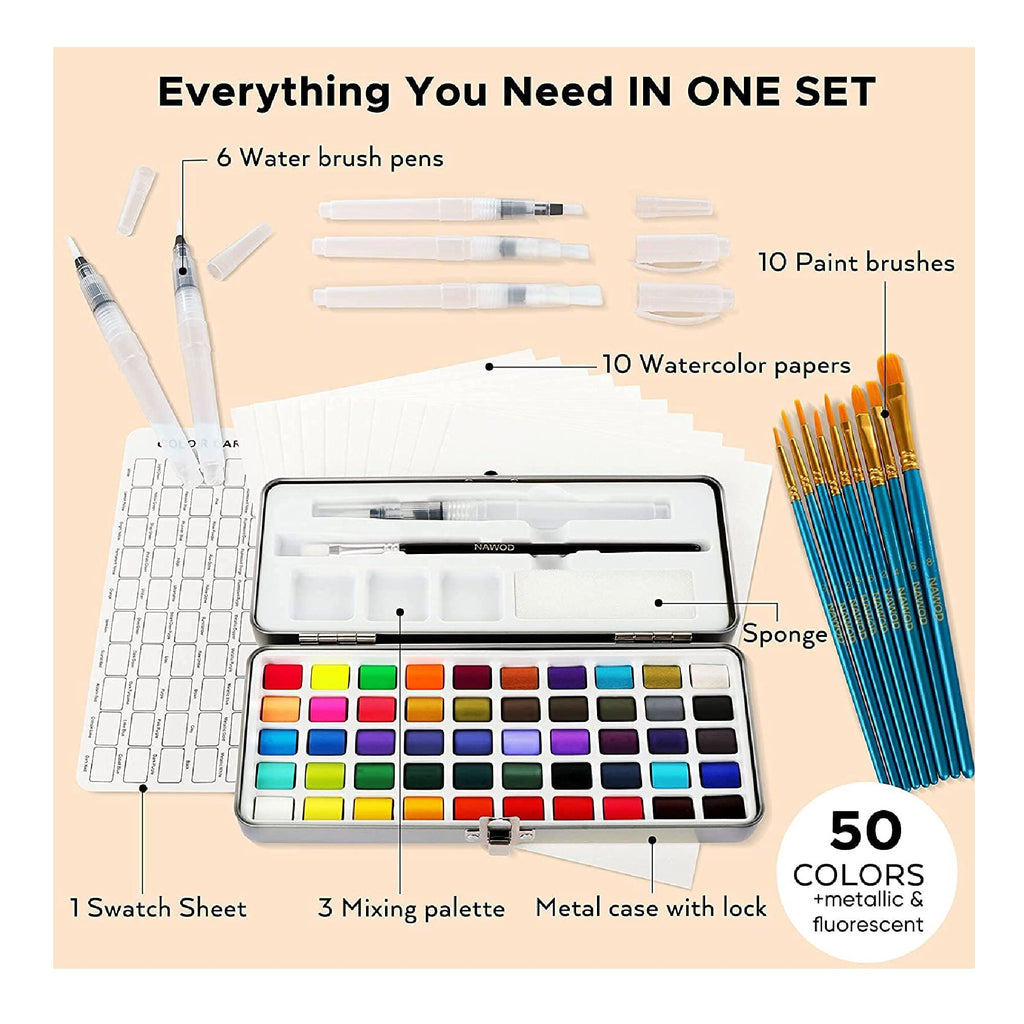 MISULOVE Watercolor Paint Set, 36 Premium Colors in Gift Box with Bonus  Watercolor Paper and Watercolor Brush Pens