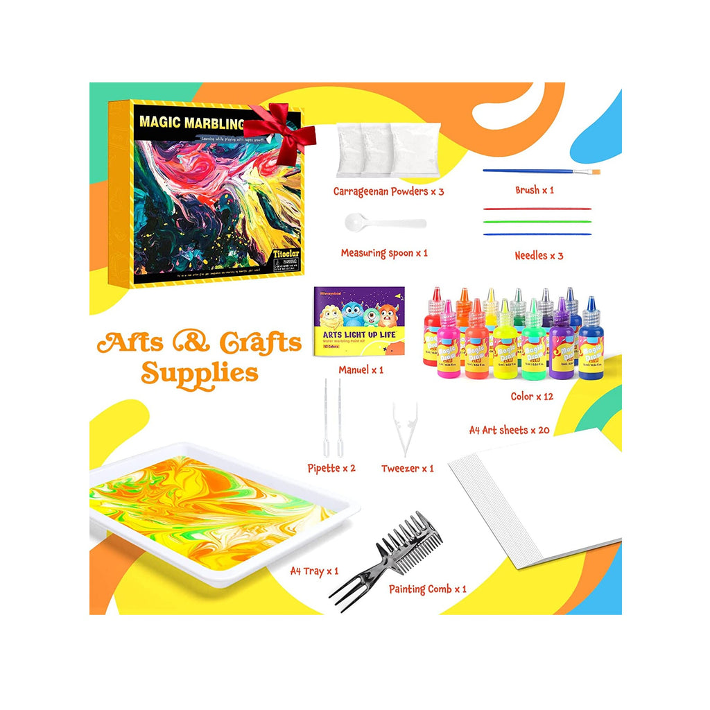 Arts and Crafts for Kids Ages 8-12, 6-8, Water Marbling Paint Art