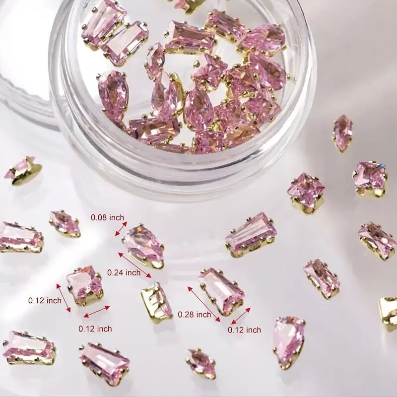20 Pcs Pink Nail Rhinestones Nail Art Gems Crafts Crystals Glass Decor