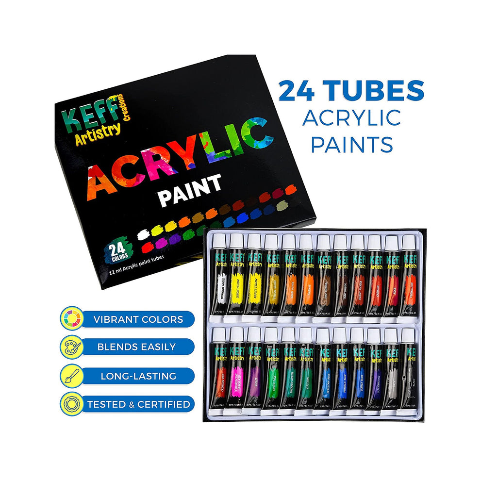 Colorful Acrylic Painting Kit - Paint Supplies Set with 24 Colors