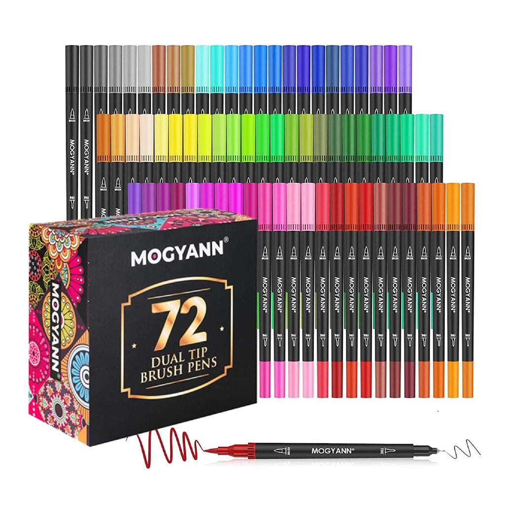 Mogyann Acrylic Paint Pens, 24 Colors Dual Tip Paint Markers with Brush Tip  and Fine Tip, Colored Markers for Rock, Wood, Canvas Painting, Glass