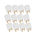 U.S. Art Supply 3" x 3" Stretched Canvas with 5" Mini Natural Wood Display Easel Kit (Pack of 12)