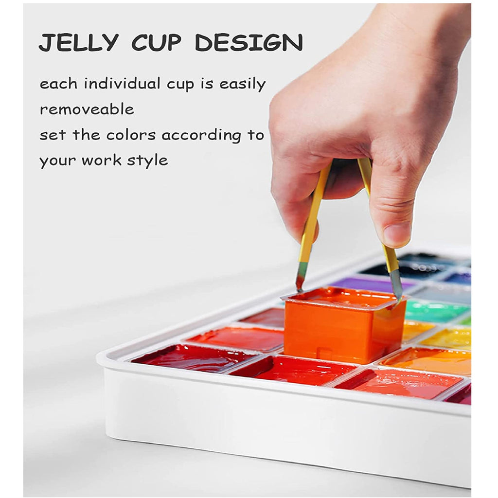 Gouache Paint Set 24 Colors x 30ml Unique Jelly Cup Design Portable Case  with Pa