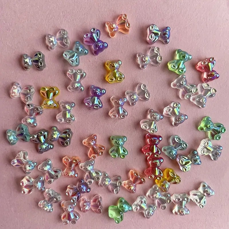 20Pcs Kawaii Nail Charms 3D Resin Bear Pink Color Rhinestones Gems Jewelry  DIY Manicure Decoration Press On Acrylic Nails Supply