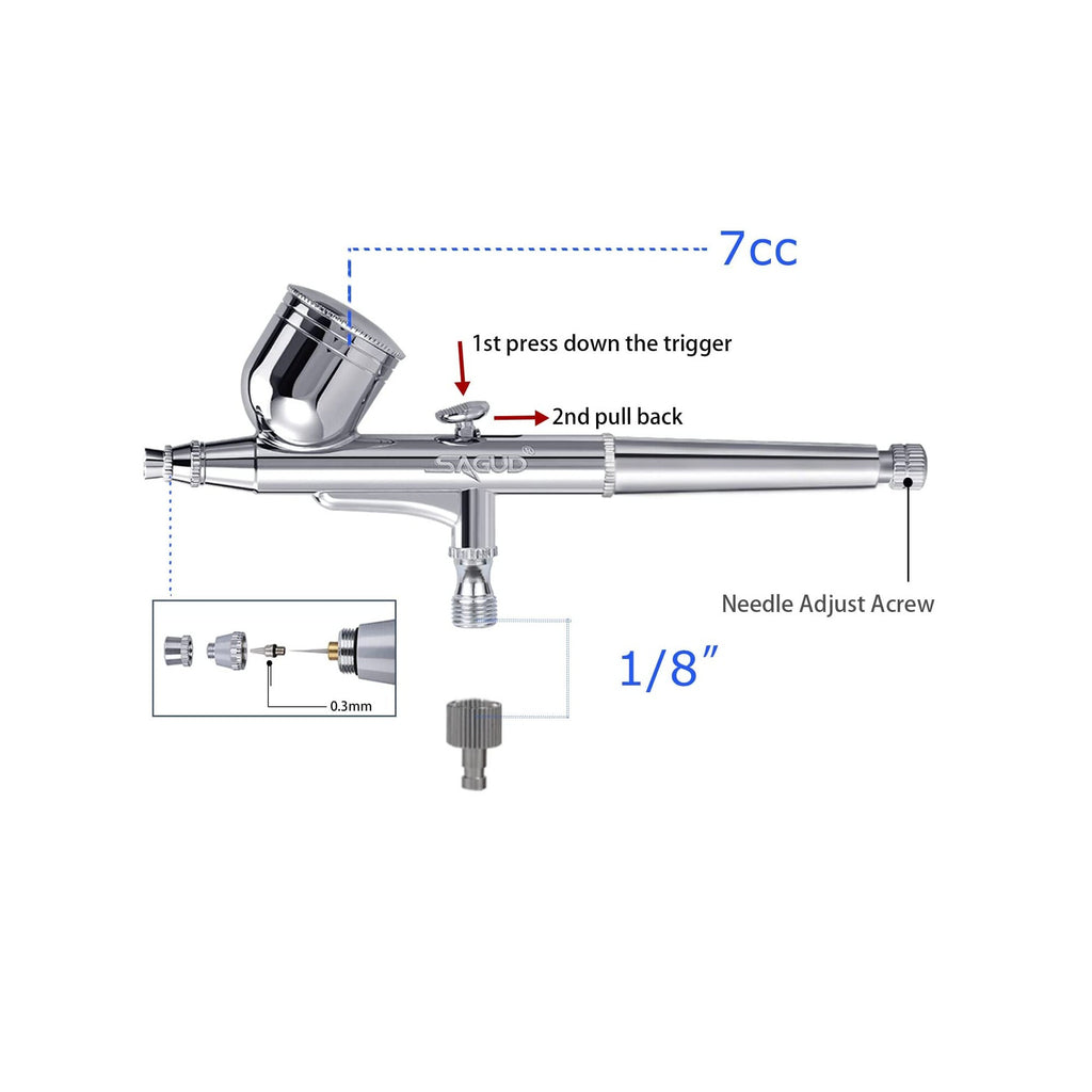 SAGUD Airbrush Kit Dual-Action Gravity Feed Air Brush Gun with 0.3mm a