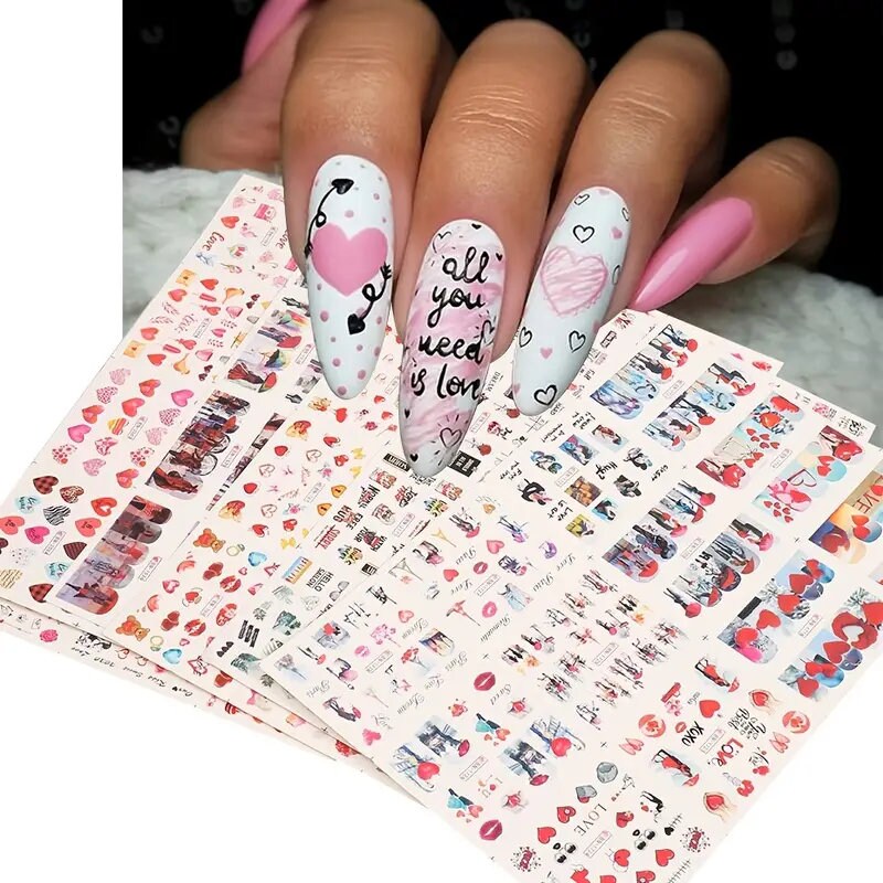 Valentine's Day Nail Art Hearts and Swirls Nail water decals Transfers