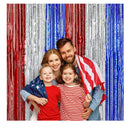 Lansian 4 Pack 4th Of July Decoration Backdrop | Red Silver Blue Foil Fringe Curtains | Door Decoration