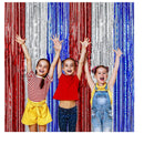Lansian 4 Pack 4th Of July Decoration Backdrop | Red Silver Blue Foil Fringe Curtains | Door Decoration