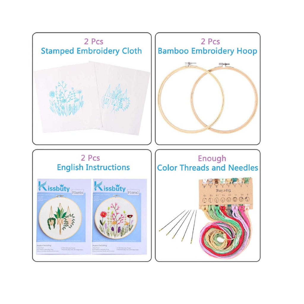 Full Range of Embroidery Starter Kit with Pattern, Stamped Embroidery Kit  Including Embroidery Cloth with Pattern, Bamboo Embroidery Hoop, Color