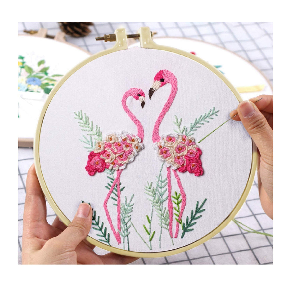 Nuberlic 3 Sets Embroidery Kit for Adults Cross Stitch Starter Kit Include Craft Stamped 3 Embroidery Cloth with Floral Pattern, 3 Embroidery Hoops, T
