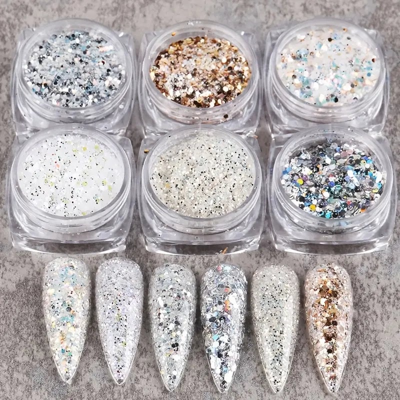 6 Boxes/Set Shiny Nail Glitter Powder Decoration Pigment Supplies