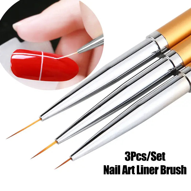 3 Pcs Metal Round Top Nail Art Gel Extension Builder Painting Liner Br