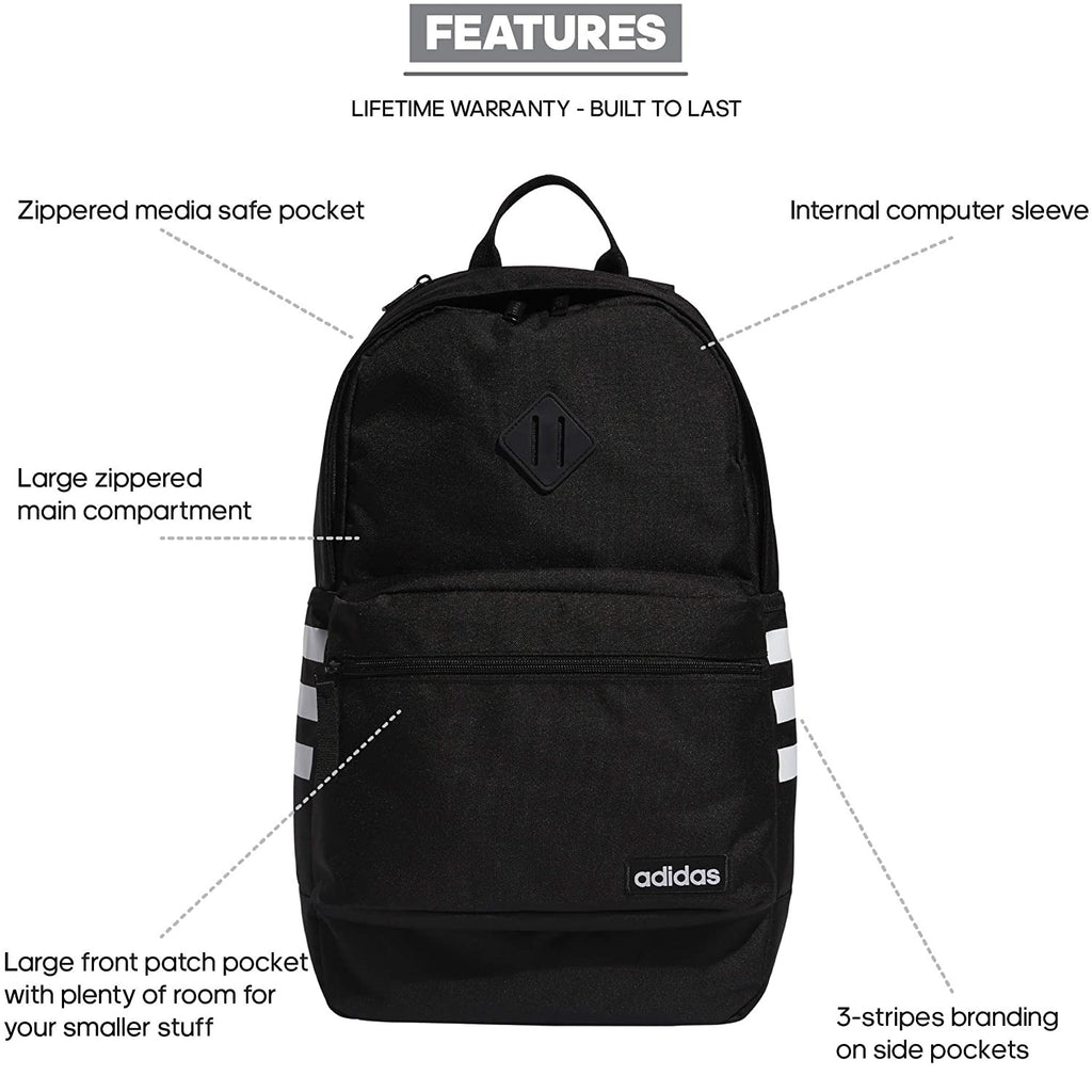 adidas classic 3s iii backpack black white Striker 3 (Black) A laptop sleeve keeps your laptop secure and a zip closure stores all your items adidas Classic 3 Stripes 4