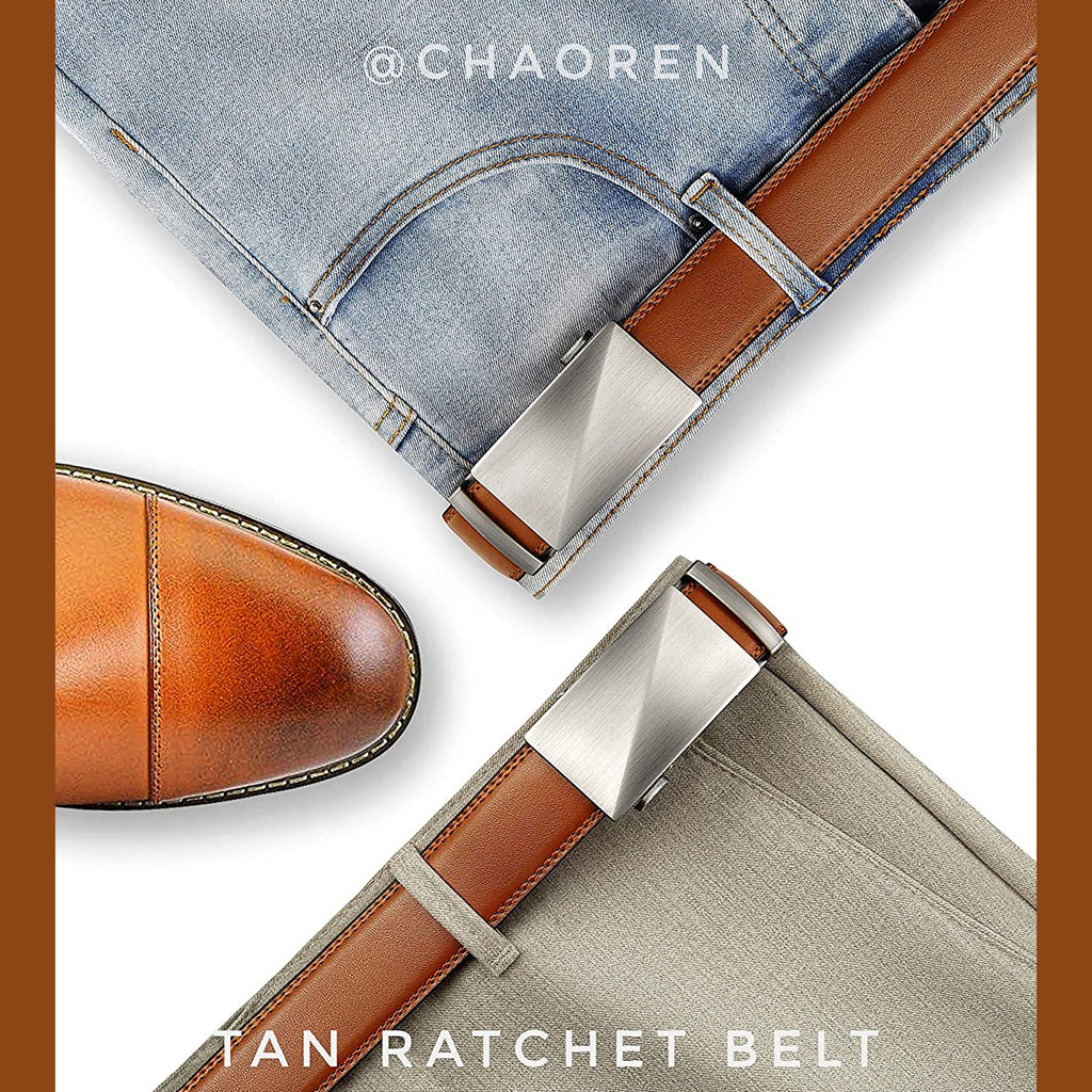 CHAOREN Mens Belts Leather Ratchet Belt with Automatic Slide