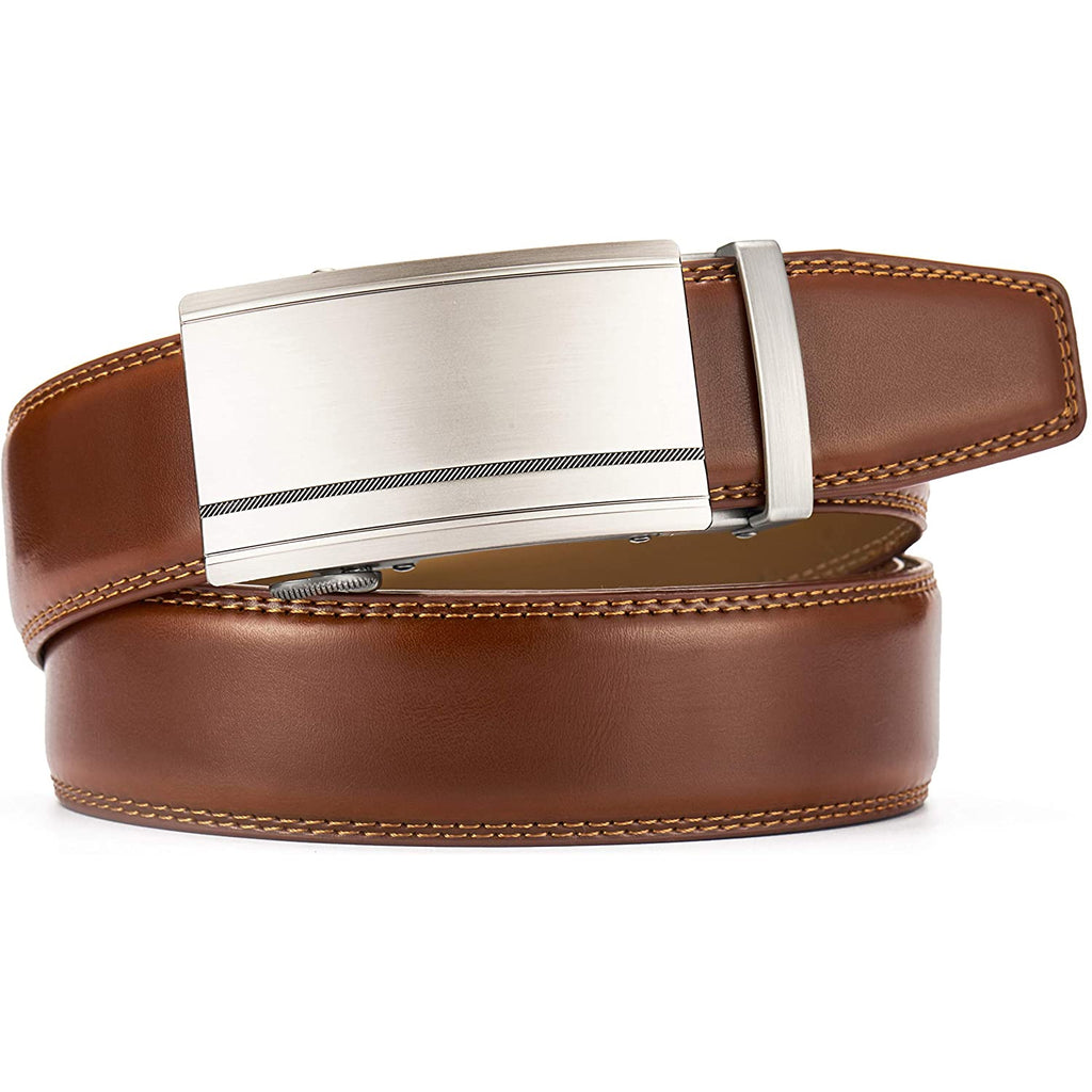 Chaoren Leather Ratchet Dress Belt, with Automatic Slide