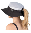 Funky Junque Ponytail Bucket Hat UPF 50+ Messy Bun Sun Hat Wide Brim Mesh Cap