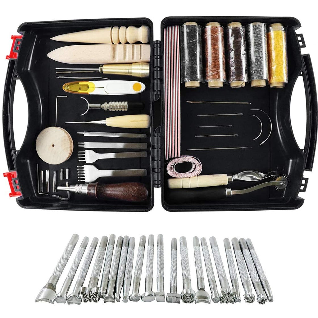 25pcs Leather Sewing Tools Diy Hand Stitching Kit With Groover Awl