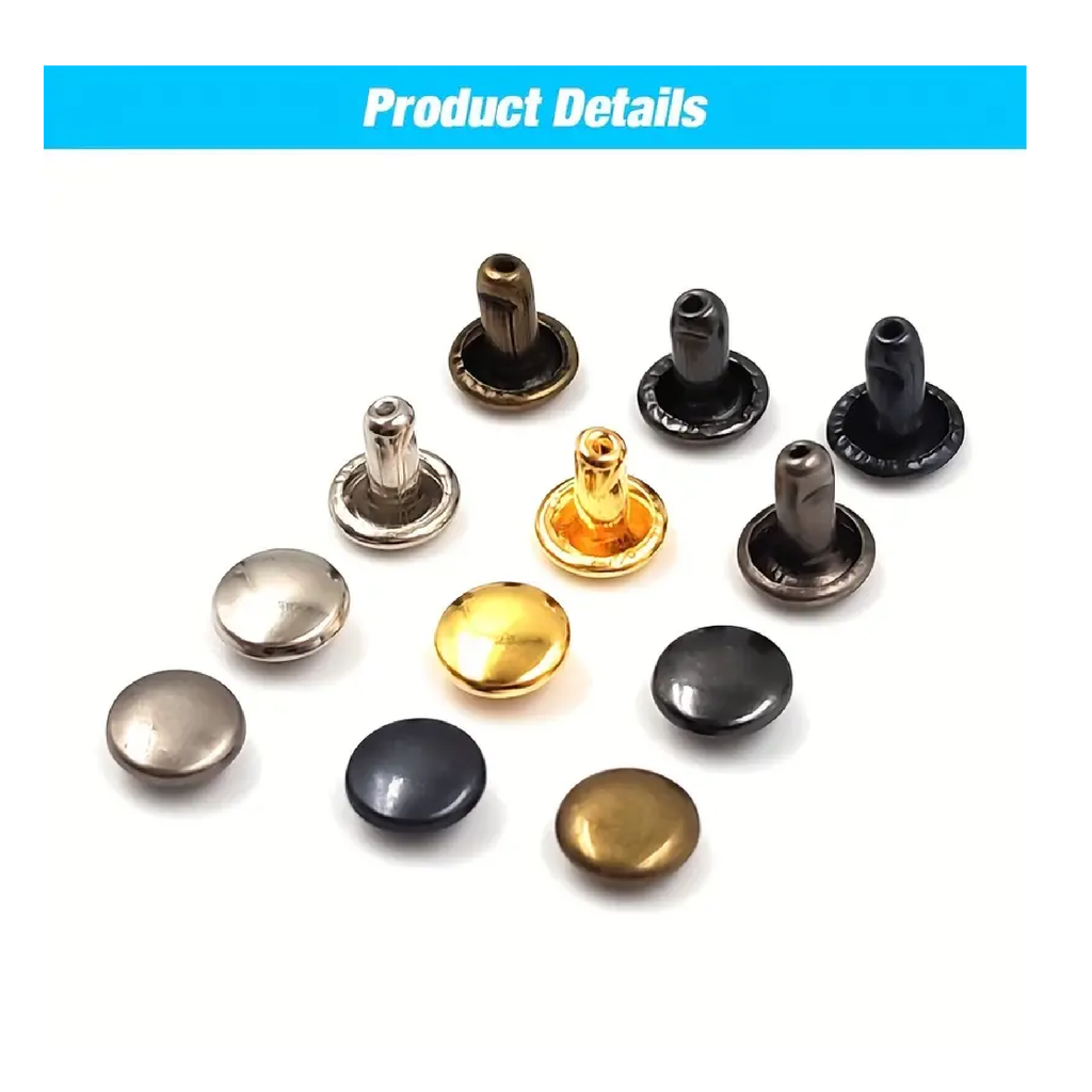 100sets 6x6mm Metal Double Cap Rivets Stud Round Nail Rivet For Leathe