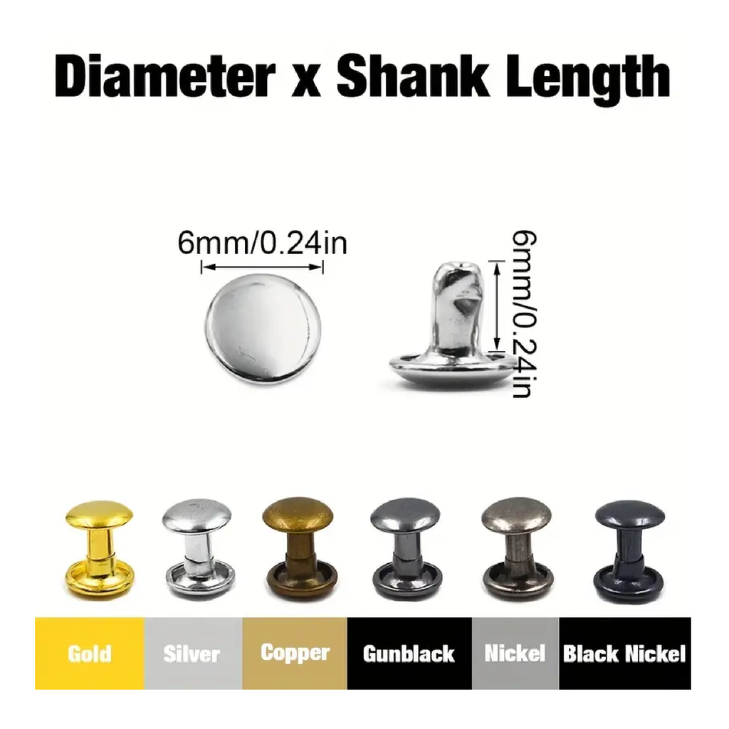 100sets 6x6mm Metal Double Cap Rivets Stud Round Nail Rivet For Leathe