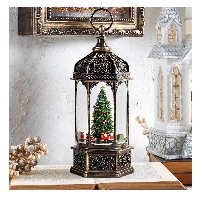 12.75'' Christmas Snow Globe, Santa Train Will Rotate Around The Christmas Tree with Musics Swirling Glitter Water Lantern Decoration for Home, Battery Operated or USB Powered